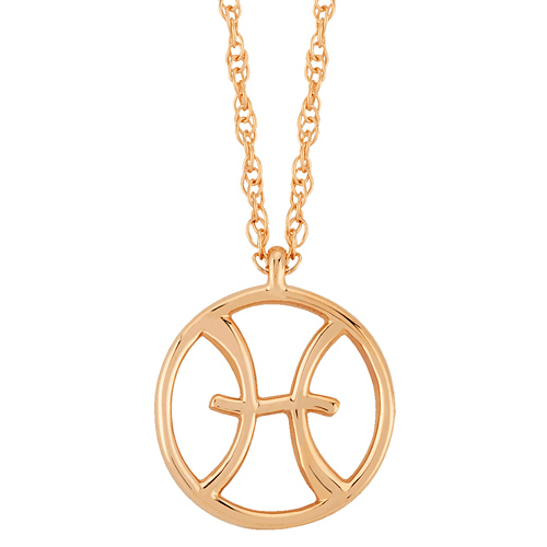 14k Yellow Gold Pisces Zodiac Sign Necklace