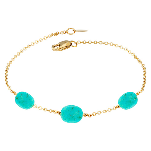 14k Yellow Gold Turquoise Nugget Station Bracelet