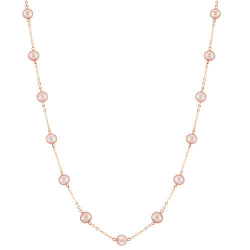 14k  Rose Gold 5mm Pink Freshwater Cultured Pearl Choker Necklace 18in