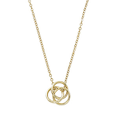 14k Yellow Gold Three Ring Love Knot Necklace