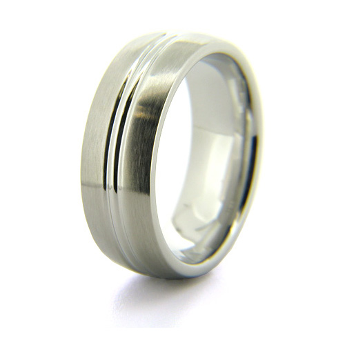 Cobalt Chrome 8mm Satin Finish Ring with Grooved Center