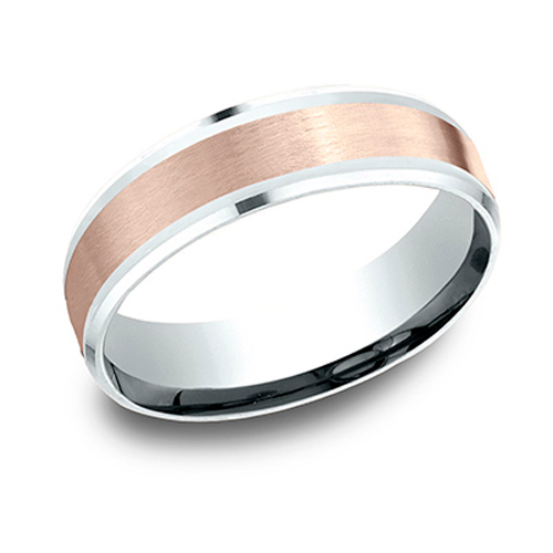 14kt White and Rose Gold 6mm Wedding Band with Drop Beveled Edges