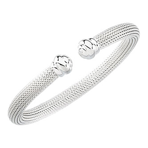 Sterling Silver 6.5mm Hollow Mesh Cuff Bracelet