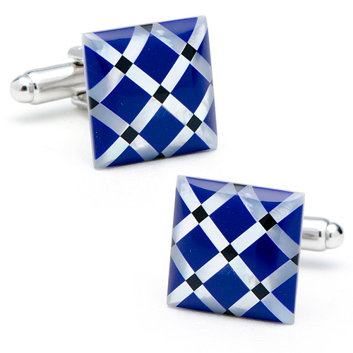 Blue Argyle Mother of Pearl Cufflinks