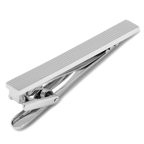 Silver Mixed Metal Pinstripe Tie Clip