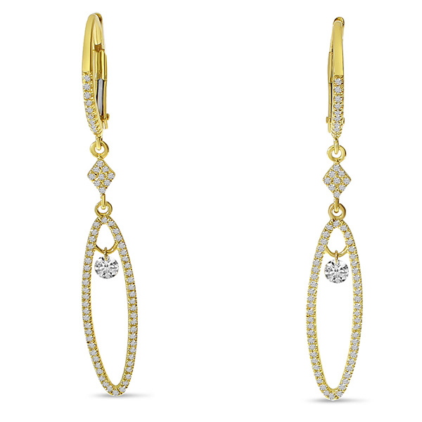 14k Yellow Gold .50 ct tw Dashing Diamond Long Oval Dangle Earrings