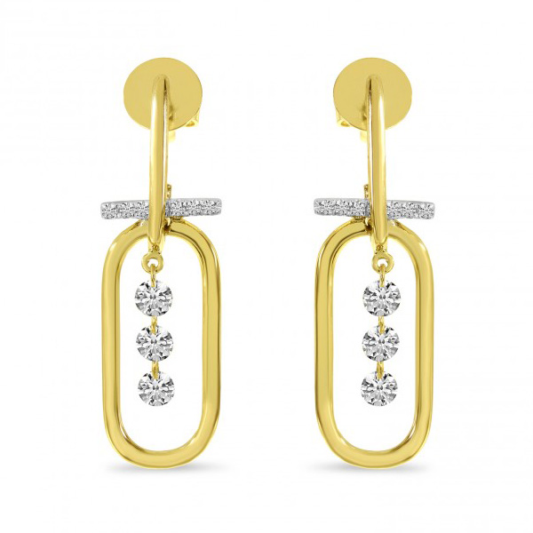 14k Yellow Gold .34 ct tw Dashing Diamond Paper Clip and Bar Earrings