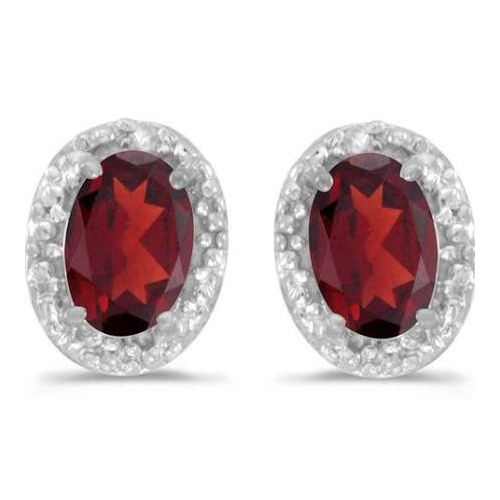 14k White Gold .94 ct Oval Garnet Earrings with Diamonds