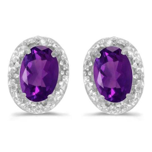 14kt White Gold .68 ct Oval Amethyst Earrings with Diamonds