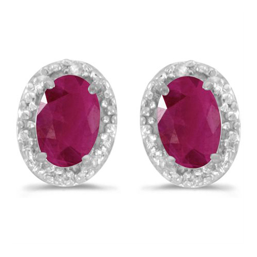 14k White Gold .72 ct Oval Ruby Earrings with Diamonds