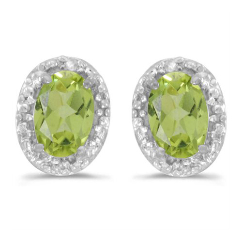 14k White Gold .80 ct Oval Peridot Earrings with Diamonds