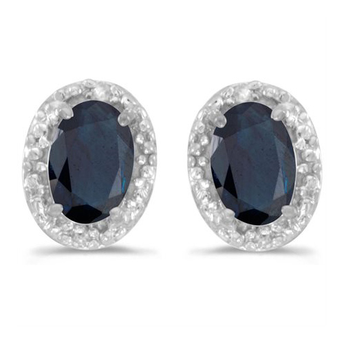 14k White Gold .78 ct Oval Sapphire Earrings with Diamonds