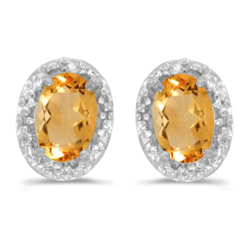 14k White Gold .62 ct Oval Citrine Earrings with Diamonds