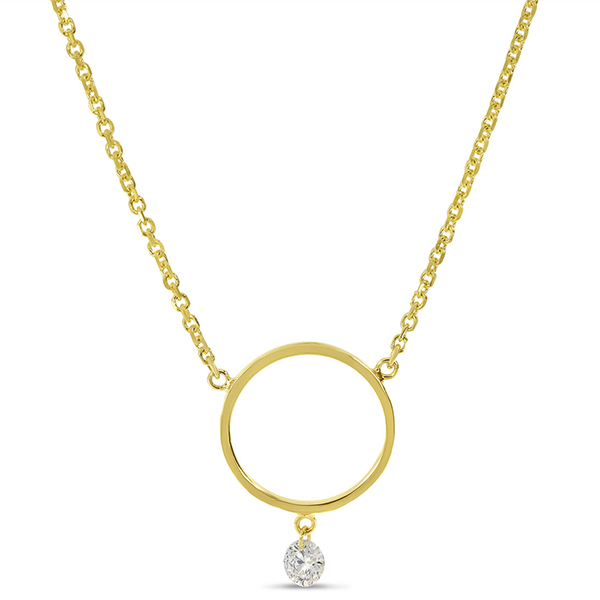 14K Yellow Gold .08 ct tw Dashing Diamond Circle Necklace
