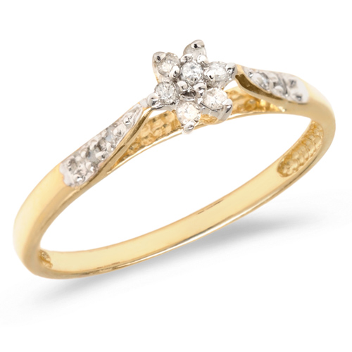 10kt Yellow Gold .10 ct Diamond Floral Cluster Promise Ring