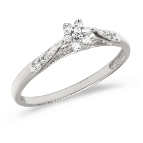 10kt White Gold .10 ct Diamond Floral Cluster Promise Ring