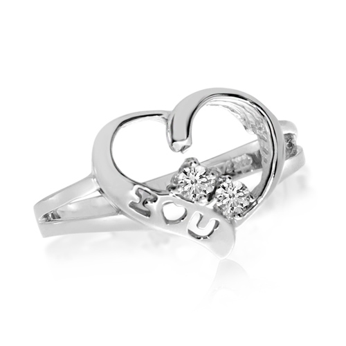 14kt White Gold 1/8 ct Two-Stone Diamond Heart Ring