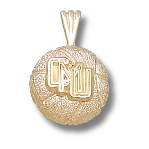 10kt Yellow Gold 1/2in Central Michigan Basketball Pendant