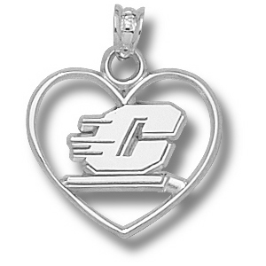 Sterling Silver 5/8in Central Michigan University Heart Pendant