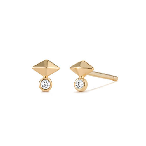 Aurelie Gi Giza 14k Yellow Gold Pyramid Diamond Stud Earrings