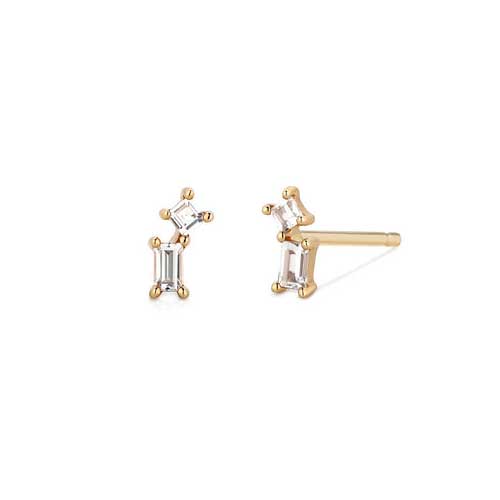 Aurelie Gi Aurora 14k Yellow Gold Baguette White Topaz Stud Earrings
