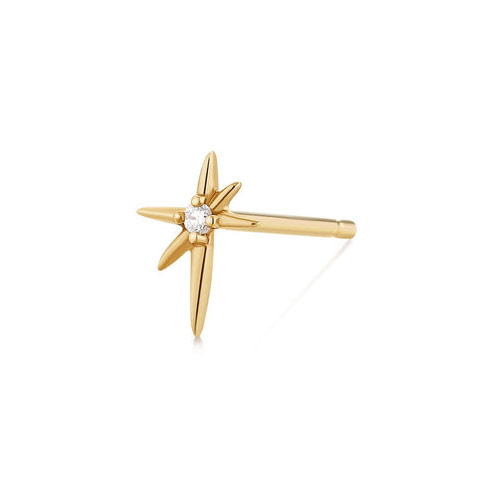 Aurelie Gi STAR 14k Yellow Gold Single Diamond Starburst Stud Earring