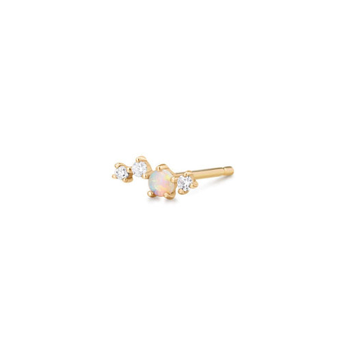 Aurelie Gi VENUS 14k Yellow Gold Opal and Diamonds Single Stud Earring