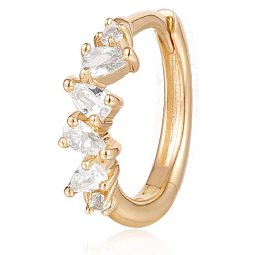 Aurelie Gi LEIGH 14k Yellow Gold Pear and Round White Sapphire Huggie Hoop Earring
