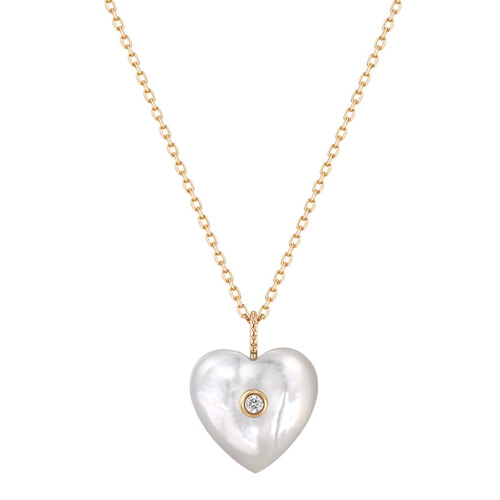 Aurelie Gi Dolly 14k Yellow Gold Mother of Pearl Diamond Heart Necklace