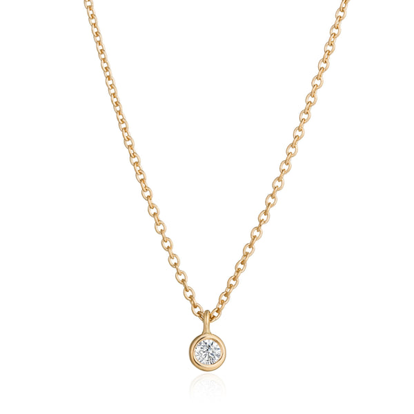 Aurelie Gi BRIA 14k Yellow Gold .03 ct Diamond Solitaire Bezel Necklace