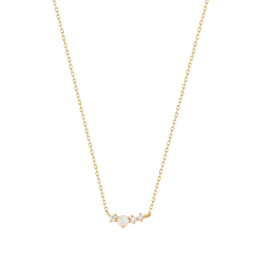 Aurelie Gi VENUS 14k Yellow Gold Opal and Diamond Necklace