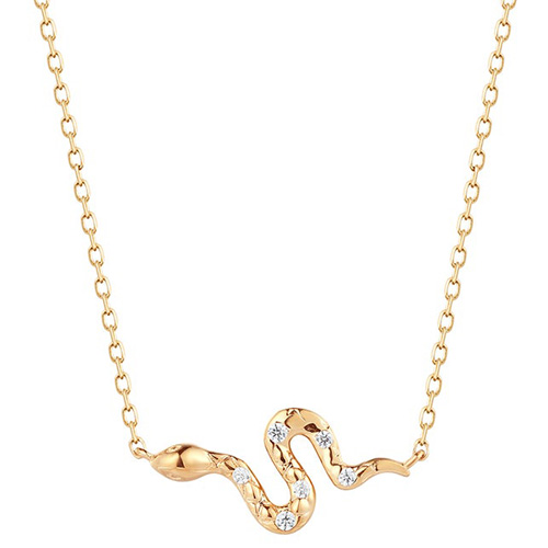 Aurelie Gi 14k Yellow Gold .02 ct tw Diamond Snake Charm Necklace