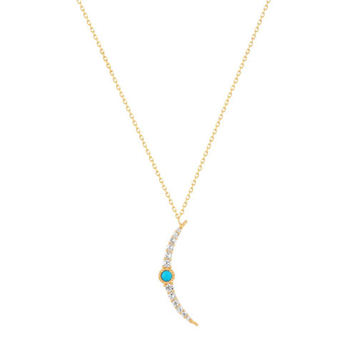 Aurelie Gi NORA 14k Yellow Gold Turquoise and White Sapphire Crescent Moon Necklace
