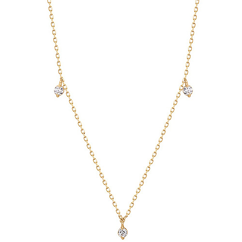 Aurelie Gi CRESSIDA 14k Yellow Gold Floating Triple Diamond Necklace