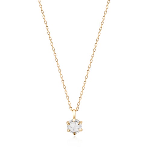Aurelie Gi MARILYN 14k Yellow Gold 4mm Rose Cut White Sapphire Solitaire Necklace