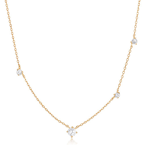 Aurelie Gi EDITH 14k Yellow Gold White Sapphire Four Station Necklace