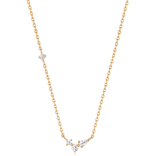 Aurelie Gi CAMI 14k Yellow Gold Pear and Round White Sapphire Necklace