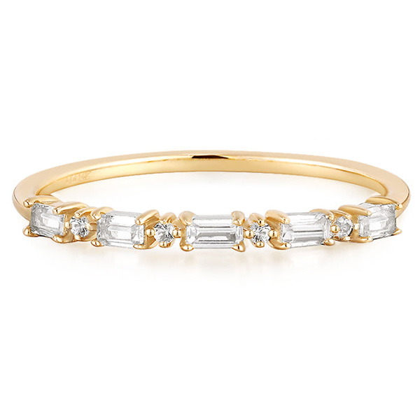 Aurelie Gi LUNA 14k Yellow Gold Baguette and Round White Sapphire Ring