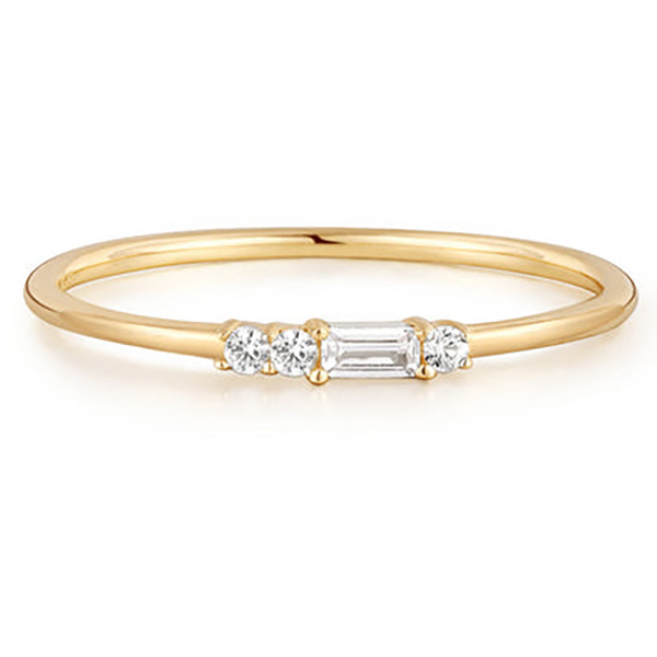 Aurelie Gi SELENA 14k Yellow Gold Round and Baguette White Sapphire Ring