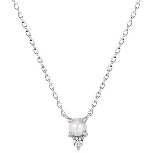 Aurelie Gi TALIA 14k White Gold Freshwater Cultured Pearl and White Sapphire Necklace