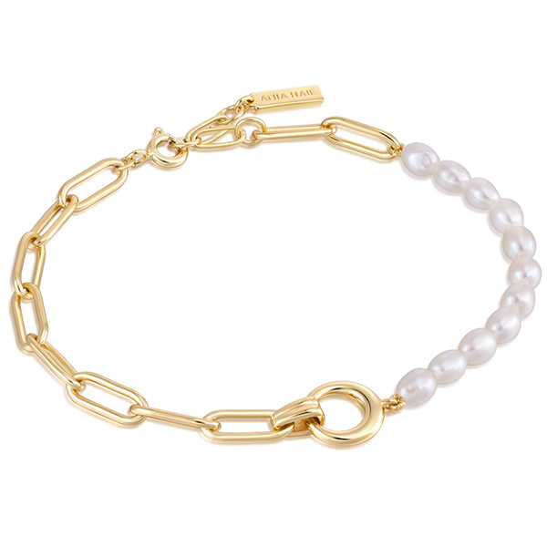 Ania Haie Gold-Plated Sterling Silver Pearl Chunky Link Chain Bracelet