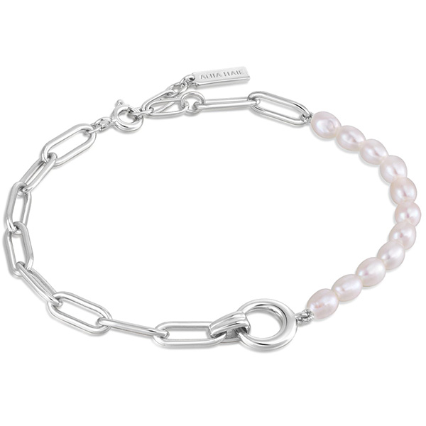 Ania Haie Sterling Silver Pearl Chunky Link Chain Bracelet