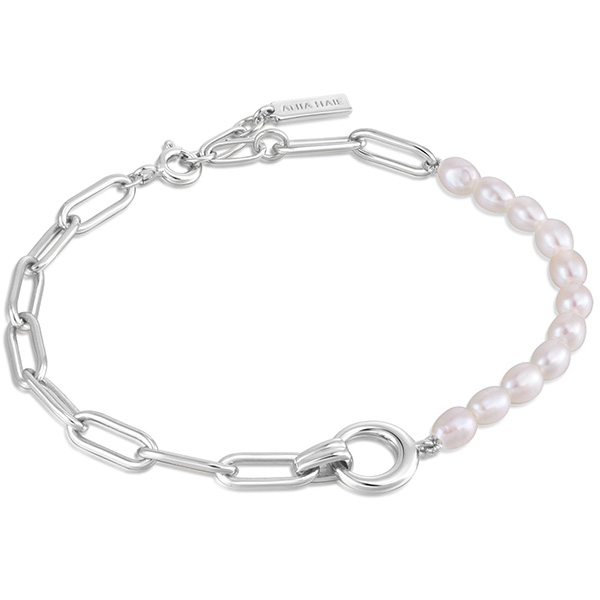 Ania Haie Sterling Silver Pearl Chunky Link Chain Bracelet