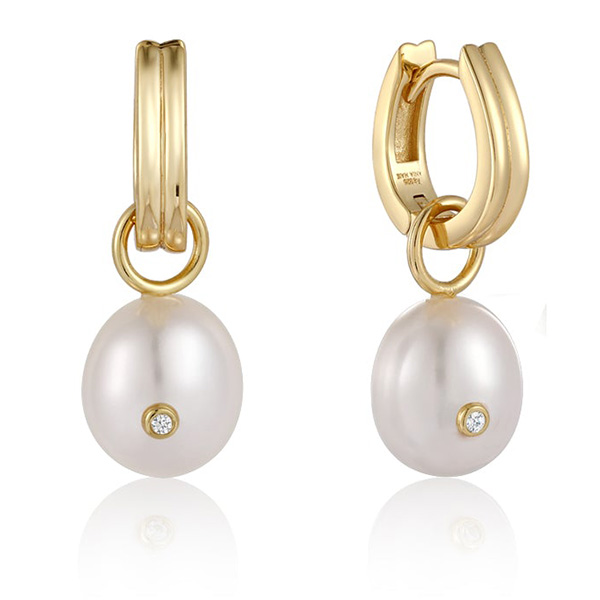 Ania Haie Gold-plated Sterling Silver Pearl Drop CZ Sparkle Huggie Hoop Earrings