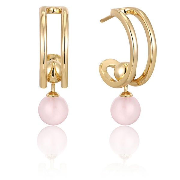 Ania Haie Gold-plated Sterling Silver Orb Rose Quartz Stud Mini Hoop Earrings