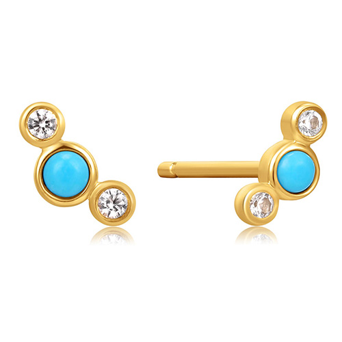 Ania Haie 14k Yellow Gold Turquoise Cabochon and White Sapphire Bezel Stud Earrings