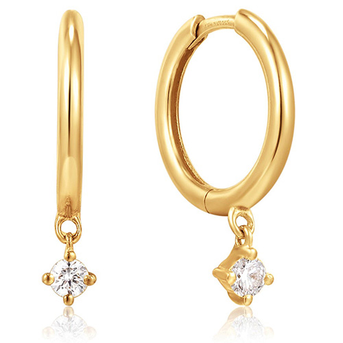 Ania Haie 14k Yellow Gold .06 ct tw Diamond Drop Huggie Hoop Earrings