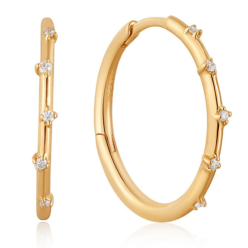 Ania Haie 14k Yellow Gold Stargazer .06 ct tw Diamond Round Hoop Earrings