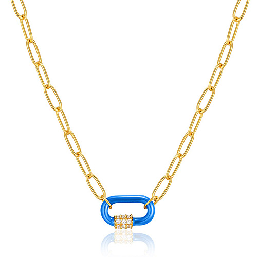 Ania Haie Neon Blue Enamel Carabiner Gold-plated Sterling Silver Necklace