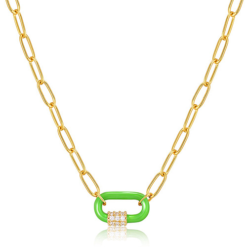 Ania Haie Neon Green Enamel Carabiner Gold-plated Sterling Silver Necklace
